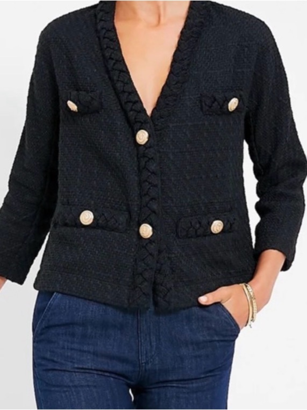 Tuckernuck Black Braided-Trim Jacket with Gold Buttons